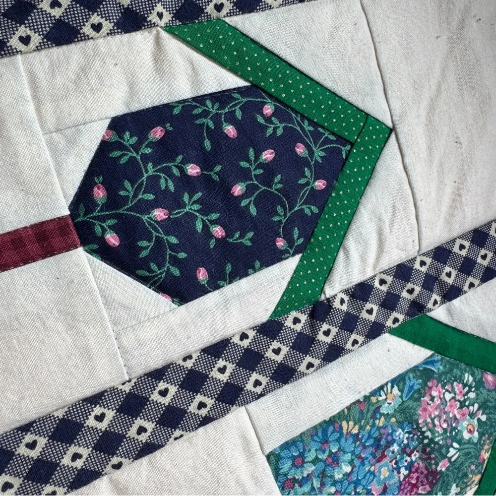 Vintage Handmade Patchwork Quilted Placemat Bird House red blue cottage rustic